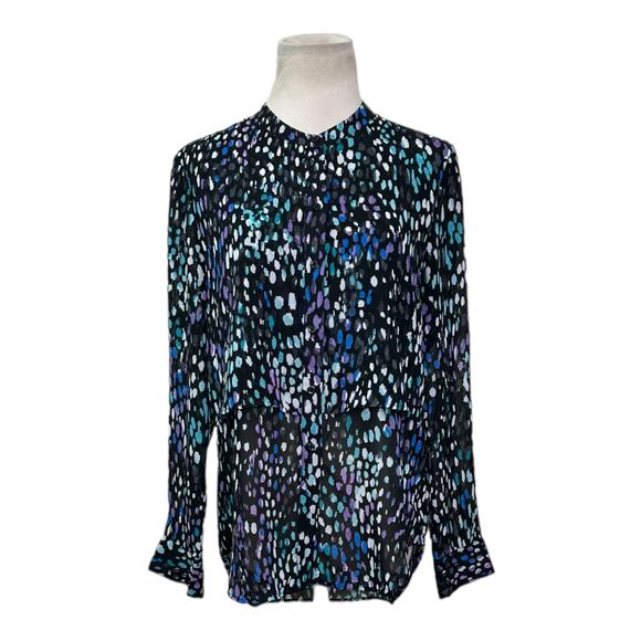 Banana Republic Black Printed Sheer Long Sleeves Button Down Blouse Size PS - Picture 15 of 15